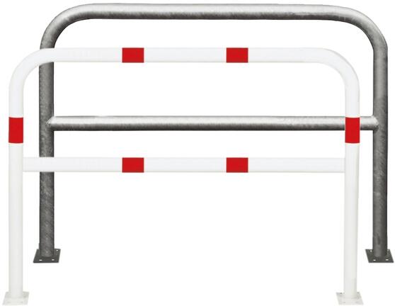 Anlehnbügel/Absperrbügel ′Sylt′ ø 48 mm aus Stahl, Höhe 1000 mm, zum Aufdübeln, weiß/rot oder nach