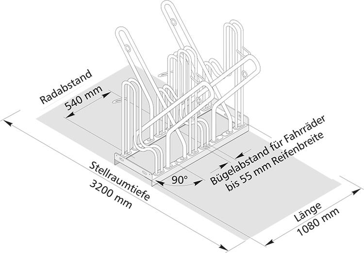 Fahrradständer Anlehnparker Typ 4500 XBF, ADFC Qualität, zweiseitige Radeinstellung - Technische