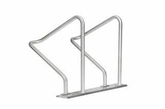 Reihenanlehnbügel 'Kalchas' auf Trapezschiene, aus Edelstahl, einseitige Radeinstellung 90°