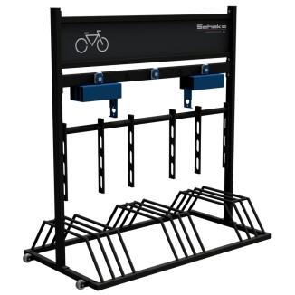 Fahrradständer mit Werbeschild und E-Bike Ladestationen