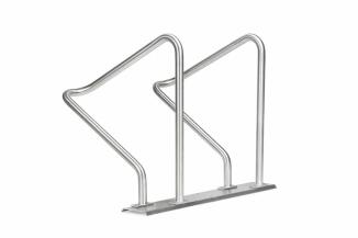 Reihenanlehnbügel 'Kalchas' auf Trapezschiene, aus Edelstahl, einseitige Radeinstellung 90°