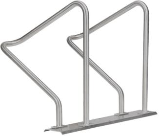 Reihenanlehnbügel 'Kalchas' auf Trapezschiene, aus Stahl, einseitige Radeinstellung 90°