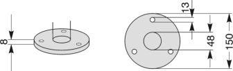 Technische Ansicht: Anlehnbügel -Typ 9100- Maße der Fußplatte zum Aufdübeln (Art. 9111)