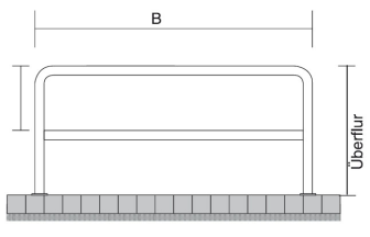 Technische Ansicht: Anlehn-/Absperrbügel -Sylt- aus Stahl, Höhe 1000 mm, zum Aufdübeln (Art. 448.62)