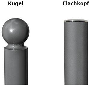 Anlehnbügel ′Province′ aus Stahl, Höhe 1000 mm, zum Einbetonieren, Kugel- oder Flachkopf -