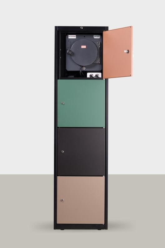 Feuersicherer Ladeschrank ′FireSafetyLocker′ für Fahrradbatterien, Stahl, RAL 7016, 4 Module, 8