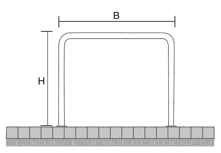 Technische Ansicht: Anlehn-/Absperrbügel -Sylt- aus Stahl, Höhe 1000 mm, zum Aufdübeln (Art. 448.52)