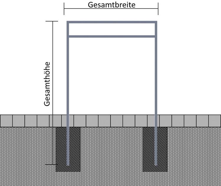 Technische Ansicht: Anlehn-/Absperrbügel -Langeoog- zum Einbetonieren, feuerverzinkt (Art. 459.110)