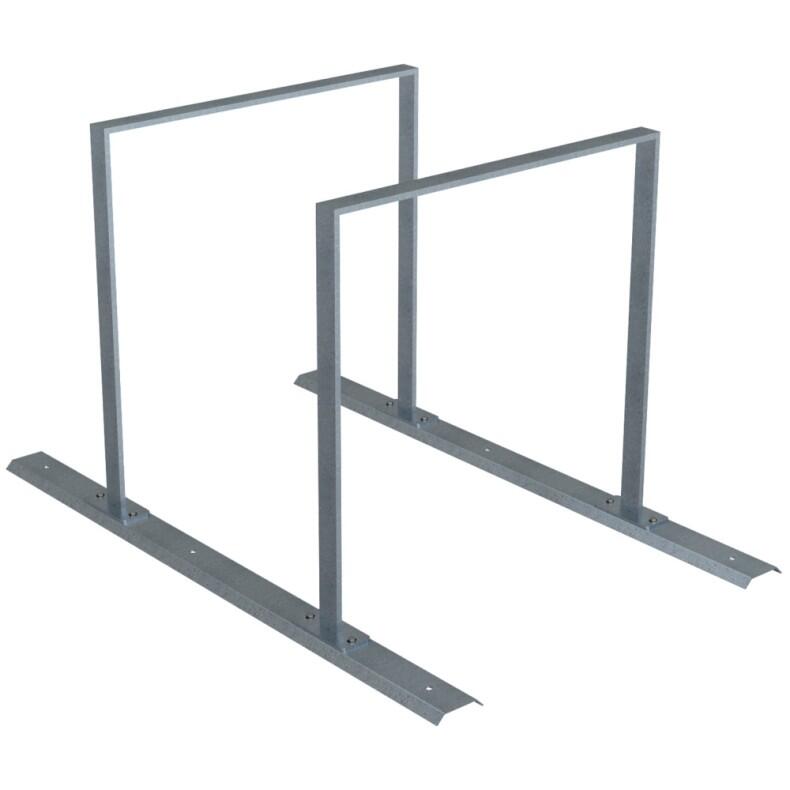 Reihenanlage/Fahrradanlehnbügel mit Schienensystem aus Flachstahl, 50 x 12 mm