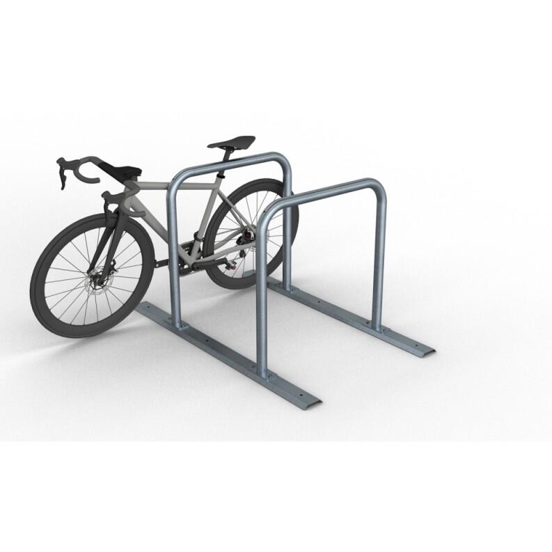 Reihenanlage/Fahrradanlehnbügel mit Schienensystem aus Stahlrohr, ∅ 48 mm