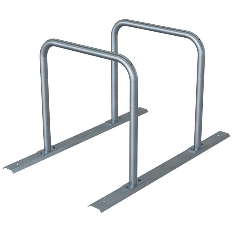 Reihenanlage/Fahrradanlehnbügel mit Schienensystem aus Stahlrohr, ∅ 48 mm