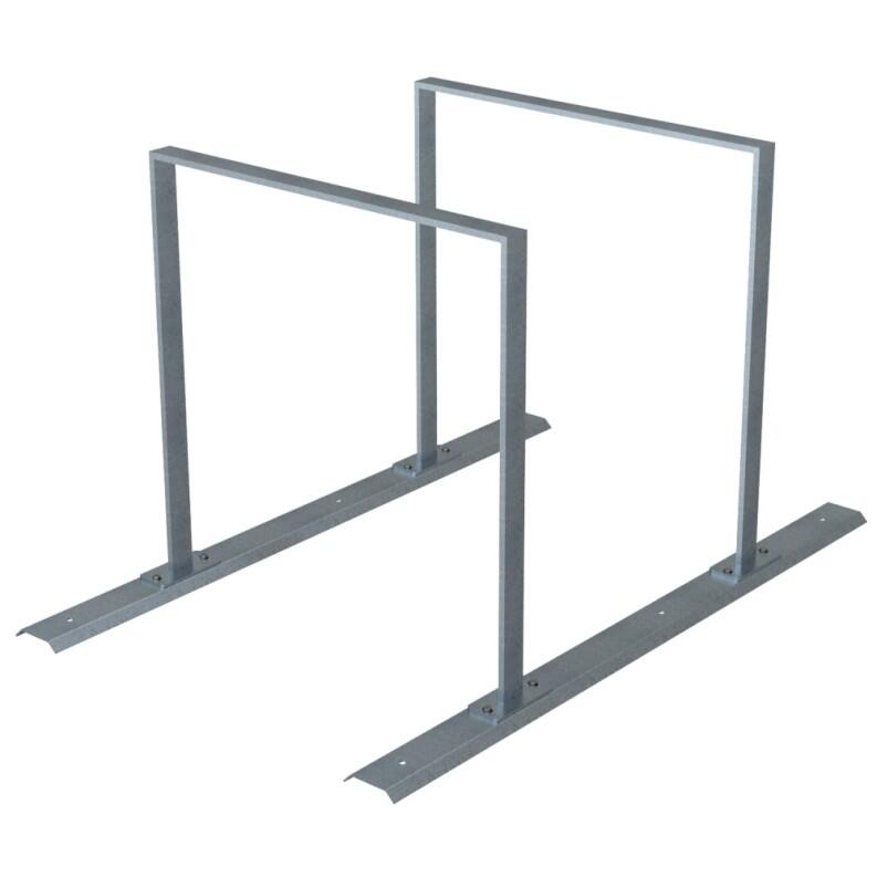 Reihenanlage/Fahrradanlehnbügel mit Schienensystem aus Flachstahl, 50 x 12 mm