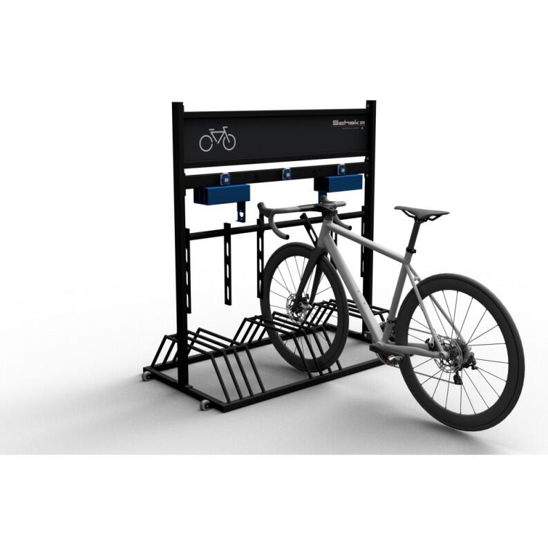 Fahrradständer mit Werbeschild und E-Bike Ladestationen