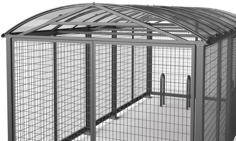 Detailansicht: seitliche Verstärkung des Bogendaches erhöht den Schutz vor Diebstahl und Vandalismus