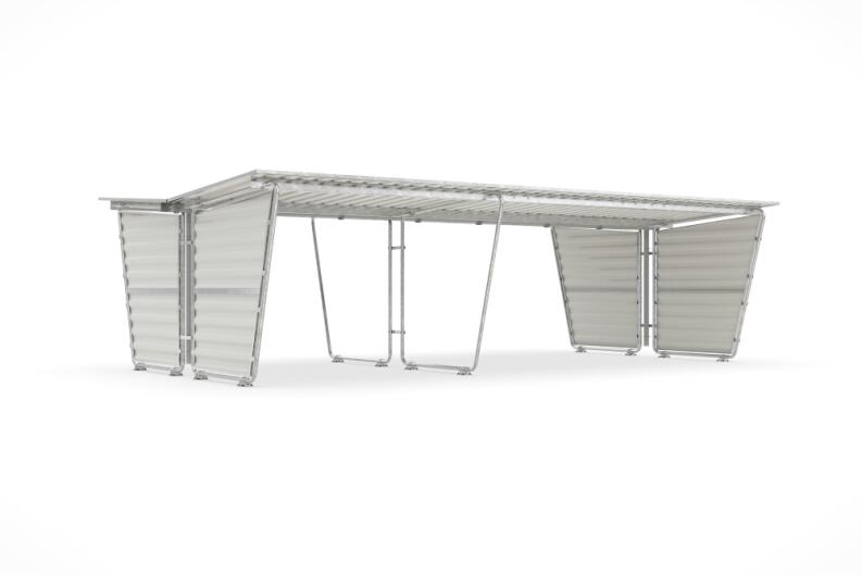 Modellbeispiel: Grundeinheit S27 und Anbaueinheit S29 mit Seitenwänden aus Trapezblech