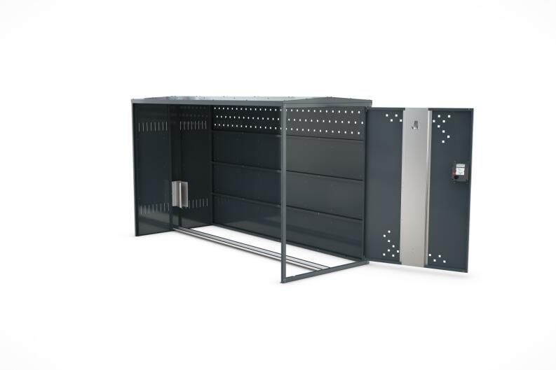 BikeBox 1 G Anbaueinheit, Flachdach, aus Stahlblech, modulare Bauweise