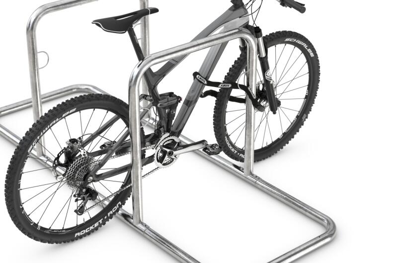 Modellbeispiel: Reihenanlehnbügel -Galaxy- (3er) aus Stahl, mit 6 Einstellplätzen (Art. galaxy33)